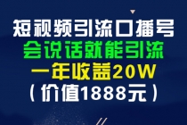 短视频引流口播号，会说话就能引流，一年收益20W-冒泡网
