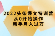 2022头条爆文特训营：从0开始操作，新手月入过万-冒泡网