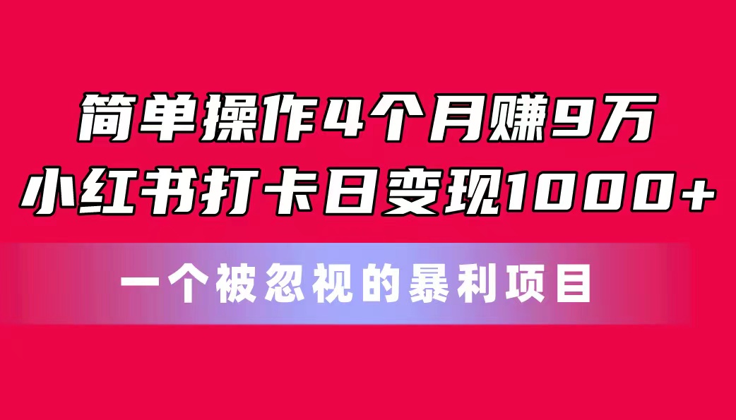 简单操作4个月赚9万！小红书打卡日变现1000+！一个被忽视的暴力项目-冒泡网