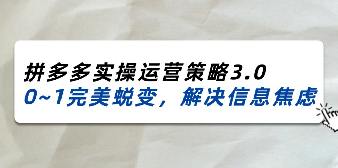 2024_2025拼多多实操运营策略3.0，0~1完美蜕变，解决信息焦虑-冒泡网