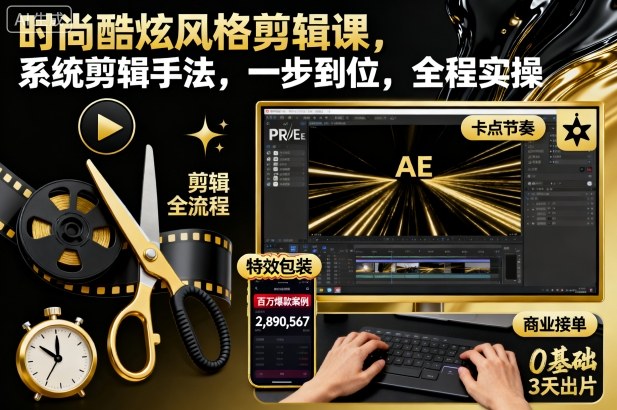 时尚酷炫风格剪辑课，系统剪辑手法，一步到位，全程实操-冒泡网