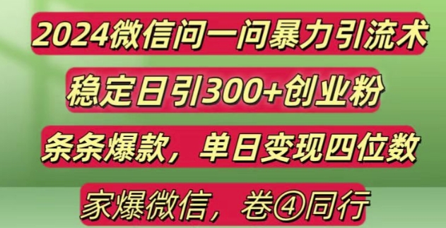 2024最新微信问一问暴力引流300+创业粉,条条爆款单日变现四位数【揭秘】-冒泡网