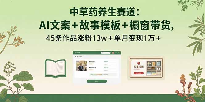 中草药养生赛道：AI文案+故事模板+橱带货，45条作品涨粉13w+单月变现1万+-冒泡网