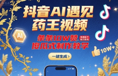 抖音AI遇见药王视频，条条10W赞，快速起千粉万粉号，傻瓜式制作教学-冒泡网
