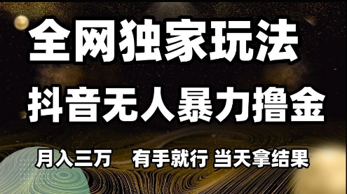 全网独家玩法抖音无人暴力撸金，月入3W，有手就行，当天拿结果【揭秘】-冒泡网
