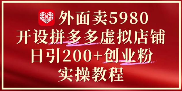 外面卖5980开设拼多多虚拟店铺：单日引流200+创业付费粉实战教程-冒泡网