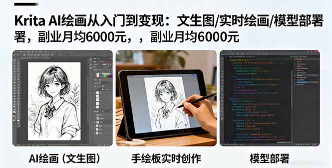 Krita AI绘画从入门到变现：文生图/实时绘画/模型部署，副业月均6000元-冒泡网