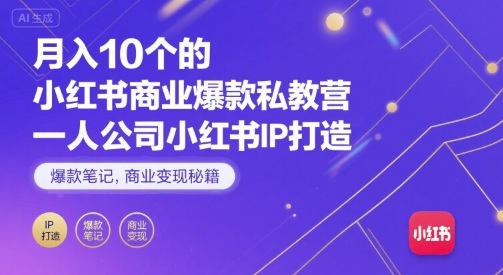 月入10个的小红书商业爆款私教营，一人公司小红书IP打造，爆款笔记，商业变现秘籍-冒泡网