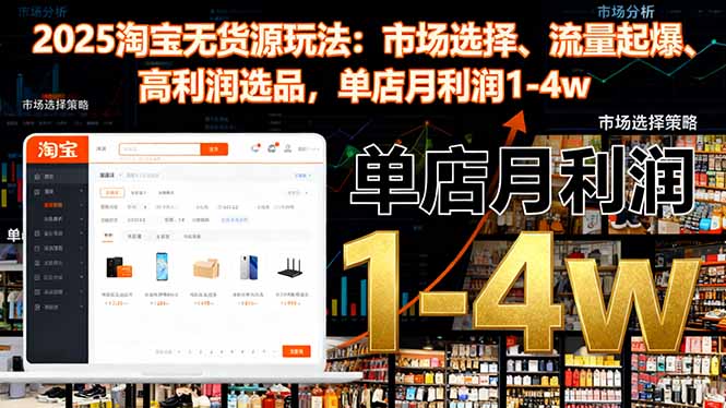 2025淘宝无货源玩法：市场选择、流量起爆、高利润选品，单店月利润1-4w-冒泡网