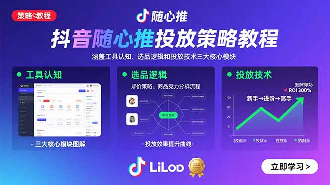 抖音随心推投放策略教程：涵盖工具认知、选品逻辑和投放技术三大核心模块-冒泡网