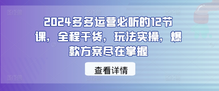 2024多多运营必听的12节课，全程干货，玩法实操，爆款方案尽在掌握-冒泡网