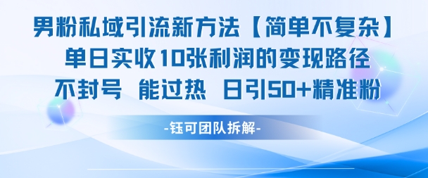 男粉私域引流新方法，单日收10张利润，日引流50+精准粉-冒泡网
