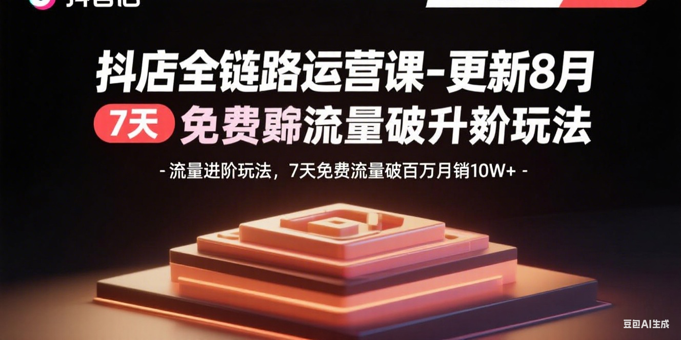 抖店全链路运营课-更新8月：流量进阶玩法，7天免费流量破百万月销10W+-冒泡网