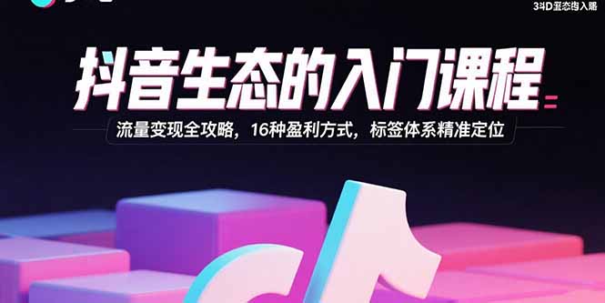 抖音生态的入门课程：流量变现全攻略，16种盈利方式，标签体系精准定位-冒泡网