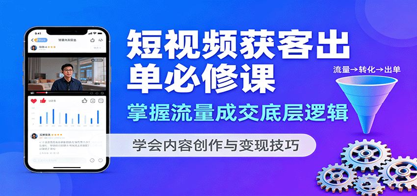 短视频获客出单必修课：掌握流量成交底层逻辑，学会内容创作与变现技巧-冒泡网