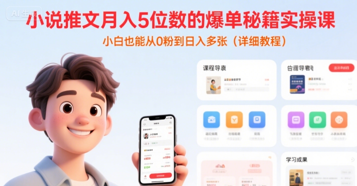 小说推文月入5位数的爆单秘籍实操课，，小白也能从0粉到日入多张(详细教程)-冒泡网