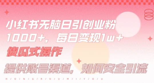 小红书无脑每日引流创业粉500+，小白每天只花半小时，躺赚长尾收益【揭秘】-冒泡网