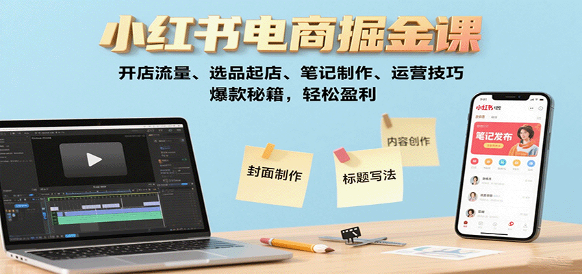 小红书电商掘金课：开店流量、选品起店、笔记制作、运营技巧，爆款秘籍，轻松盈利-冒泡网