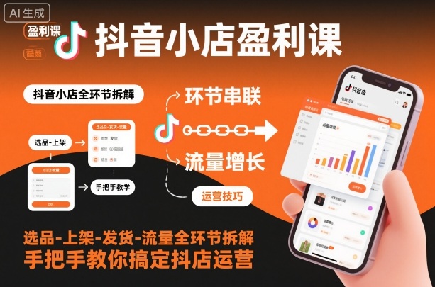 抖音小店盈利课-选品-上架-发货-流量全环节拆解，手把手教你搞定抖店运营-冒泡网
