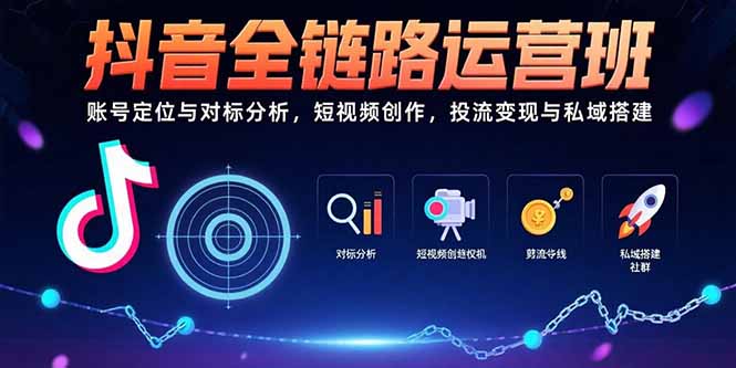 抖音全链路运营班：账号定位与对标分析，短视频创作，投流变现与私域搭建-冒泡网
