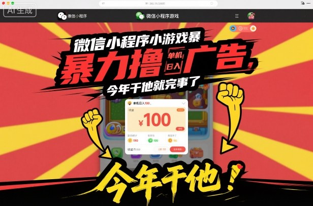 微信小程序小游戏暴力撸广告，单机日入100，今年干他就完事了-冒泡网