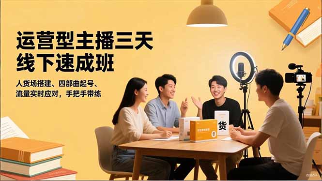 运营型主播三天线下班，人货场搭建,四部曲起号,流量实时应对，手把手带练-冒泡网