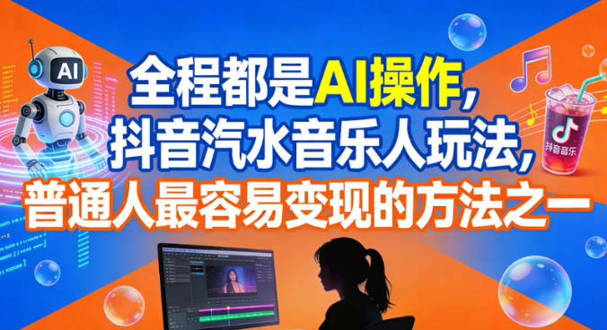 全程都是AI操作，抖音汽水音乐人玩法，普通人最容易变现的方法之一-冒泡网