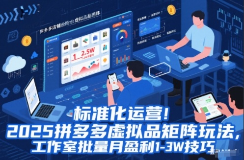 标准化运营！2025拼多多虚拟品矩阵玩法，工作室批量月盈利1-3W技巧【揭秘】-冒泡网