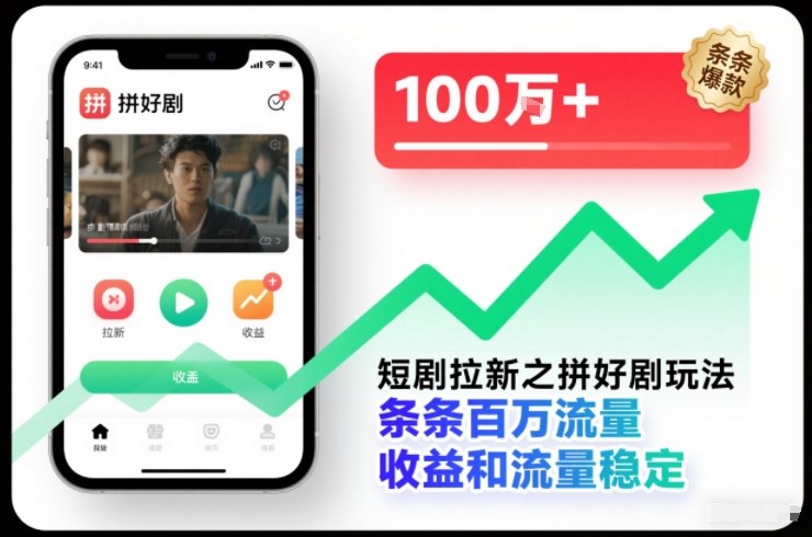 短剧拉新之拼好剧玩法，条条百万流量，收益和流量稳定-冒泡网