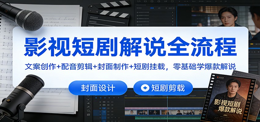 影视短剧解说全流程：文案创作+配音剪辑+封面制作+短剧挂载，零基础学爆款解说-冒泡网