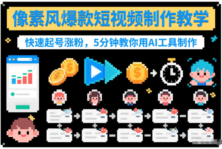 像素风爆款短视频制作教学，快速起号涨粉，5分钟教你用AI工具制作-冒泡网