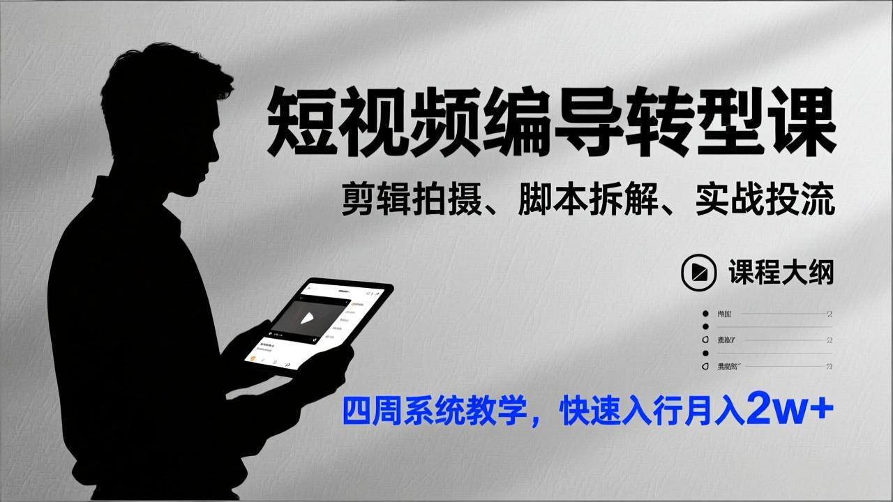 短视频编导转型课，剪辑拍摄、脚本拆解、实战投流，四周系统教学，快速入行月入2w+-冒泡网