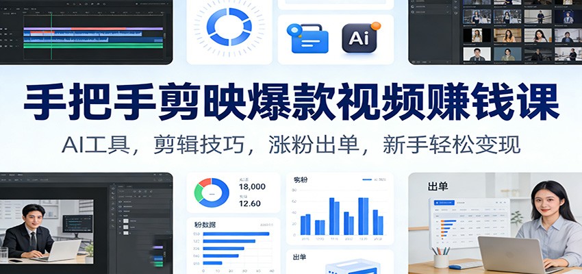 手把手剪映爆款视频赚钱课：AI工具，剪辑技巧，涨粉出单，新手轻松变现-冒泡网