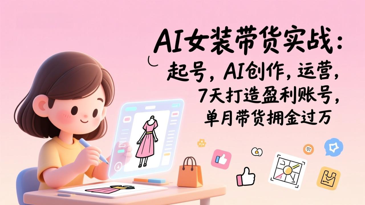 AI女装带货实战：起号，AI创作，运营，7天打造盈利账号，单月带货佣金过万-冒泡网