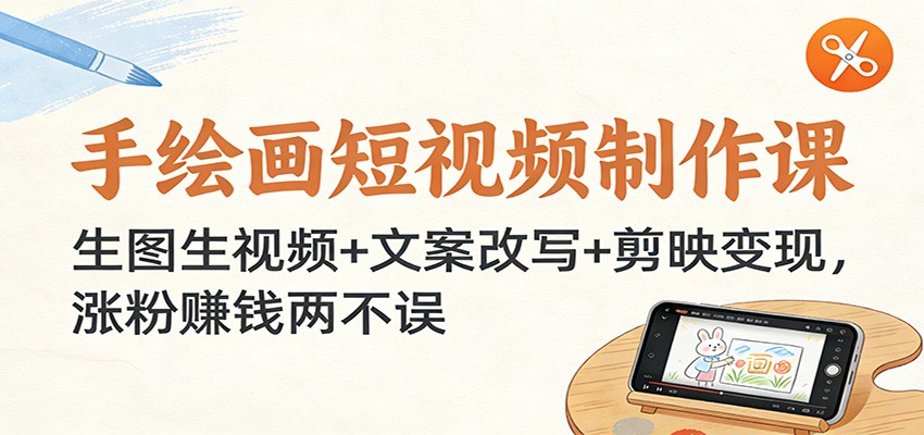 手绘画短视频制作课：生图生视频+文案改写+剪映变现，涨粉赚钱两不误-冒泡网