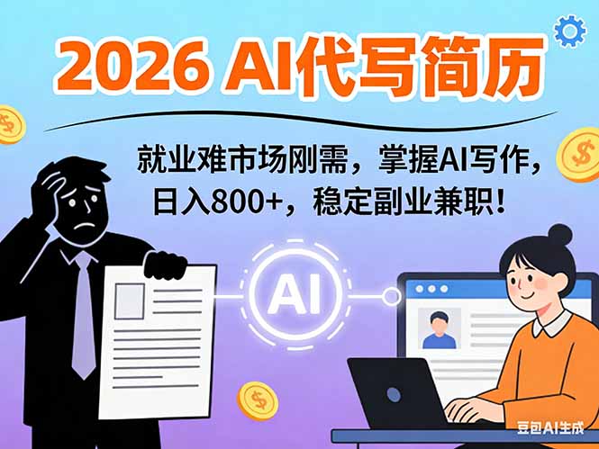 AI代写简历，超暴利，用万能模板月入1-3万实战教程，2026年市场刚需！-冒泡网