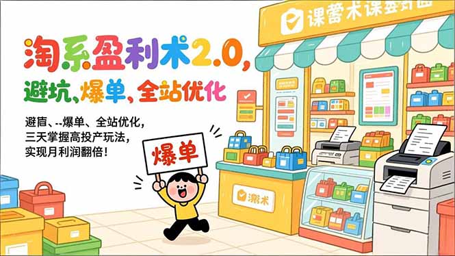 淘系盈利术2.0，避坑、爆单、全站优化，三天掌握高投产玩法，实现月利润翻倍！-冒泡网