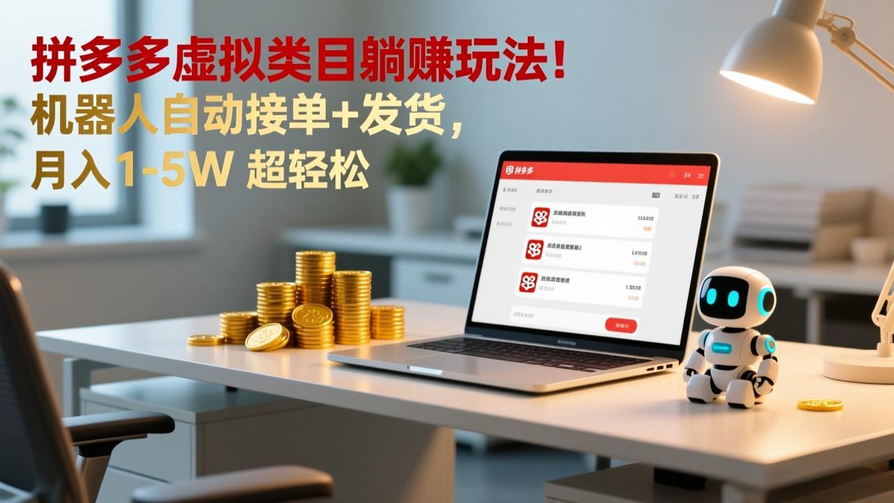 多多虚拟类目躺赚玩法！机器人自动接单+发货，月入 1-5W 超轻松-冒泡网