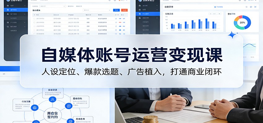自媒体账号运营变现课：人设定位、爆款选题、广告植入，打通商业闭环-冒泡网