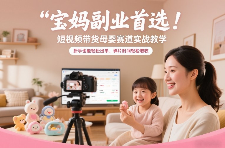 宝妈副业首选！短视频带货母婴赛道实战教学，新手也能轻松出单，碎片时间轻松增收-冒泡网