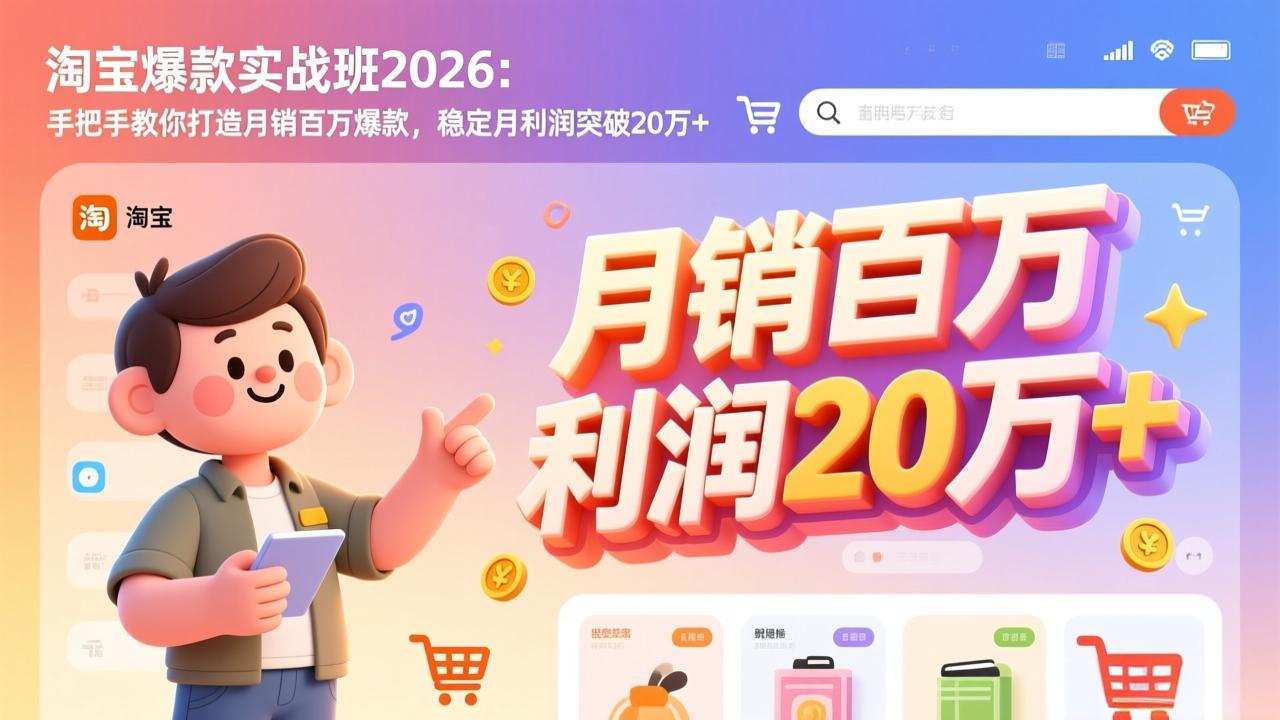 淘宝爆款实战班2026：手把手教你打造月销百万爆款，稳定月利润突破20万+-冒泡网