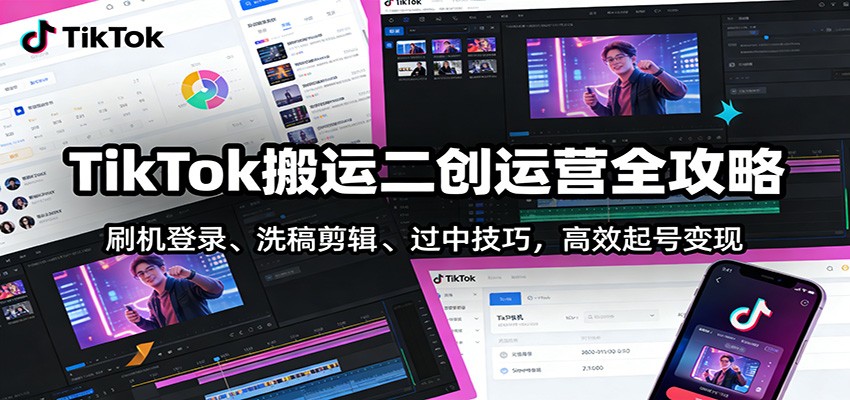 TikTok搬运二创运营全攻略：刷机登录、洗稿剪辑 、过中技巧，高效起号变现-冒泡网