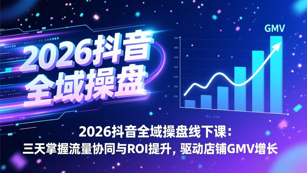 2026抖音全域操盘线下课：三天掌握流量协同与ROI提升，驱动店铺GMV增长-冒泡网