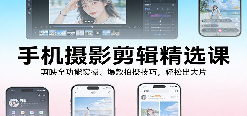 手机摄影剪辑精选课：剪映全功能实操、爆款拍摄技巧，轻松出大片-冒泡网