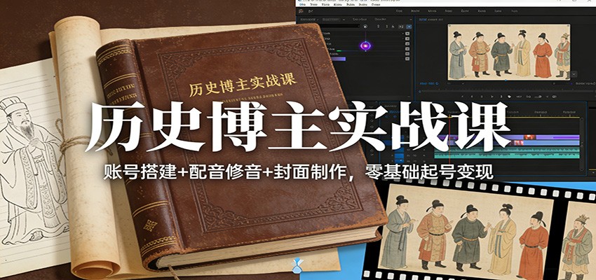 历史博主实战课：账号搭建+配音修音+封面制作，零基础起号变现-冒泡网