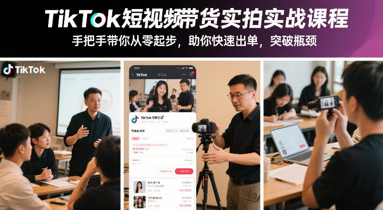TikTok短视频带货实拍实战课程，手把手带你从零起步，助你快速出单，突破瓶颈-冒泡网