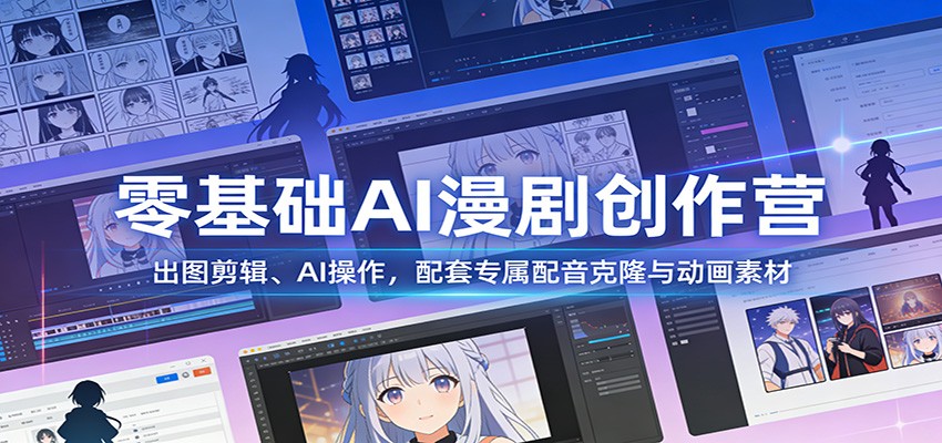 零基础AI漫剧创作营：出图剪辑、AI操作，配套专属配音克隆与动画素材-冒泡网