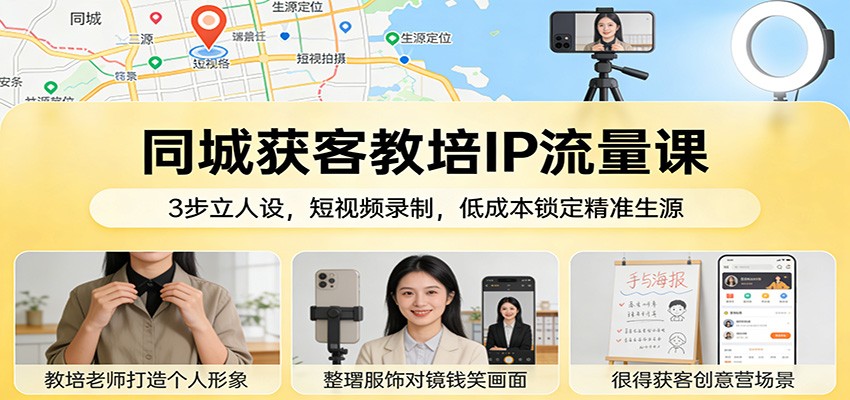 同城获客教培IP流量课：3步立人设，短视频录制，低成本锁定精准生源-冒泡网