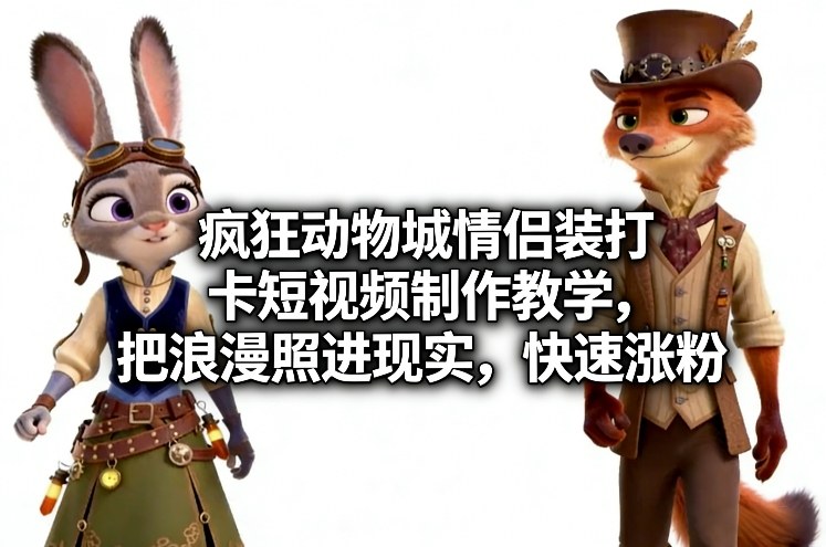 疯狂动物城情侣装打卡短视频制作教学，把浪漫照进现实，快速涨粉-冒泡网