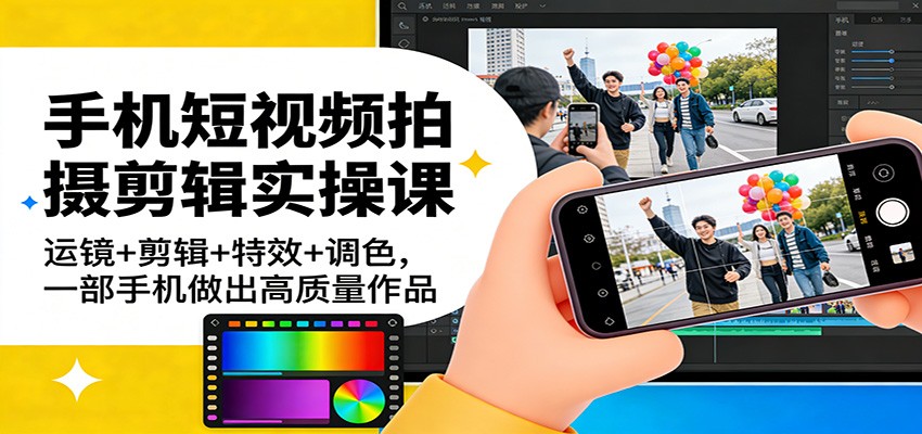 手机短视频拍摄剪辑实操课：运镜+剪辑+特效+调色，一部手机做出高质量作品-冒泡网